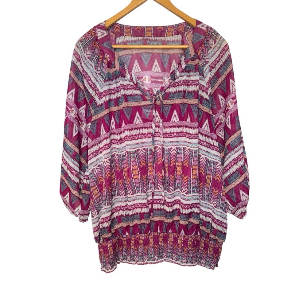 🔵 3/$18 - WRANGLER women's pink multi-color boho top XL